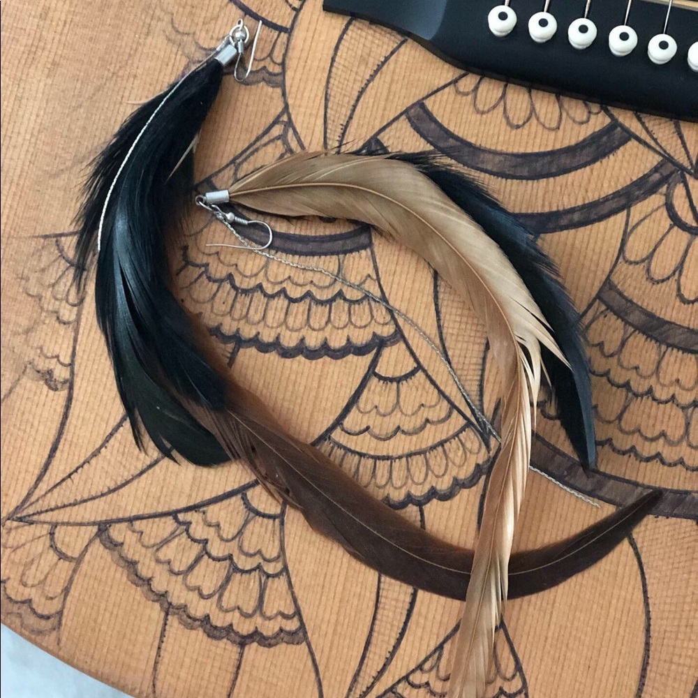 Brown and Black Vintage feather Earrings